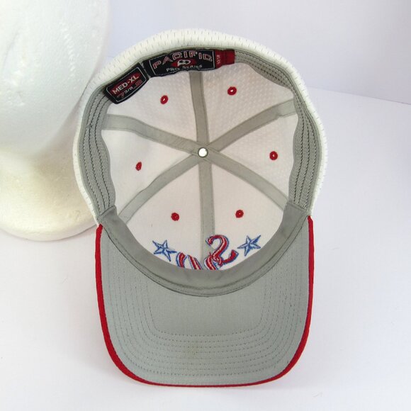 S W & Blue Stars Embroidered Logo Men White & Red Pacific Med-XL 7 3/8-8 Cap Hat - Picture 7 of 8